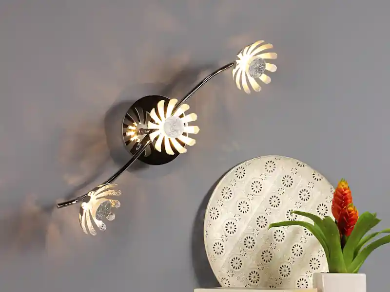 ECO-LIGHT LED Deckenstrahler BLOOM 3-flammig, Metall in Blattsilber, Breite 50cm Preisknaller
