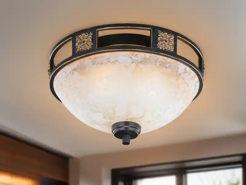 Wochenendangebot meineWunschleuchte Rustikale LED Deckenleuchte Rostoptik mit Glasschirm Alabasterfarben Ø 33cm