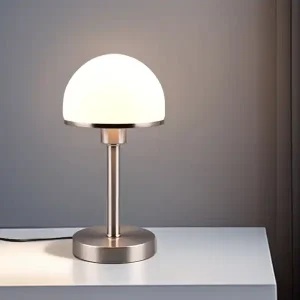 Zertifiziert meineWunschleuchte LED Tischleuchte Silber Glasschirm Weiß - Touch dimmbar, Höhe 39cm