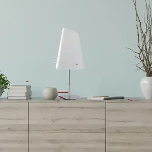 ECO-LIGHT Tischleuchte ERMES Silber Chrom mit Glasschirm Opal Weiß, Höhe 44cm Kostenloser Rückversand
