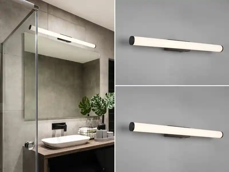 Schnäppchen meineWunschleuchte LED Bad Wandleuchten 2er Set mit Schalter Schwarz - Spiegelleuchten, Breite 80cm
