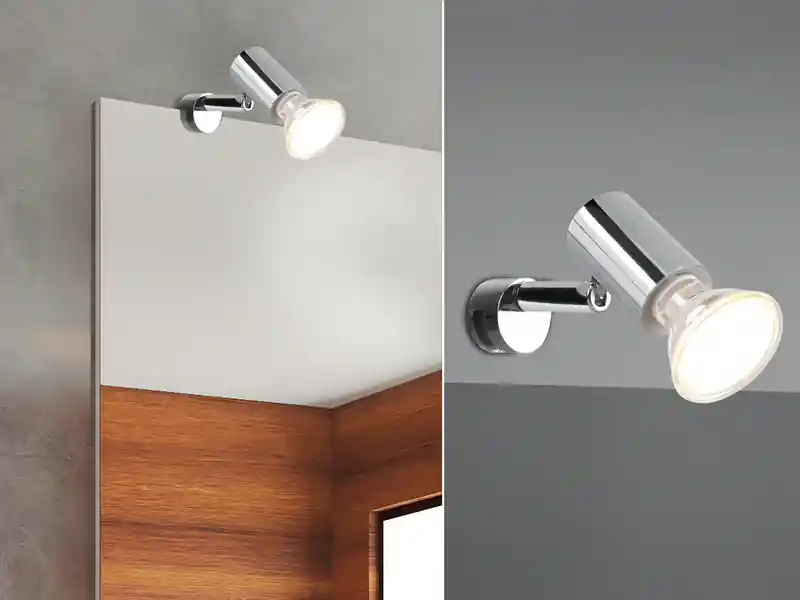 meineWunschleuchte LED Badezimmerlampe dimmbar Chrom - Spiegelklemmleuchte mit schwenkbarem Spot Neuheit