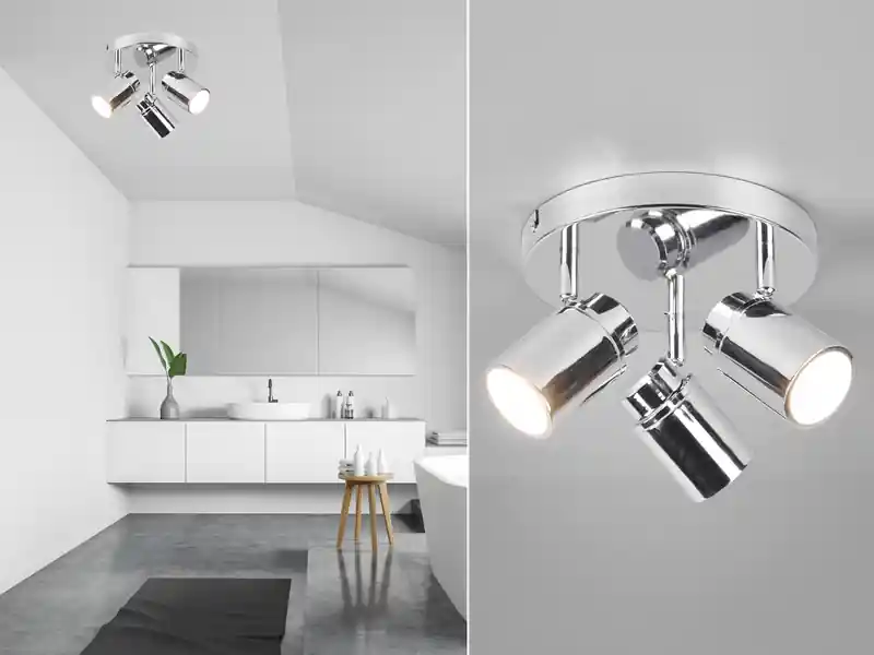 meineWunschleuchte LED Deckenstrahler Badezimmerlampe Silber Chrom 3-flammig, Ø 20cm Zertifiziert