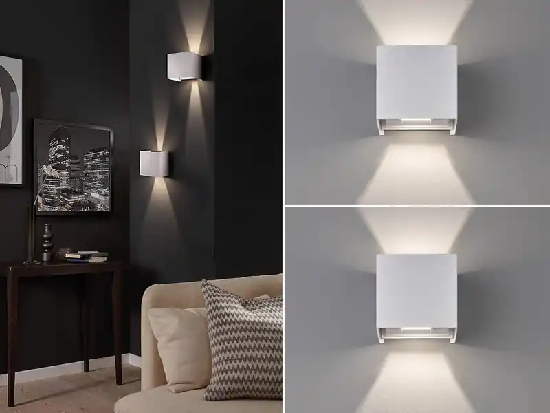 meineWunschleuchte 2er SET LED Updown Wandlampen Weiß für Innen & Außen, Quadrat 10cm Ausverkauf