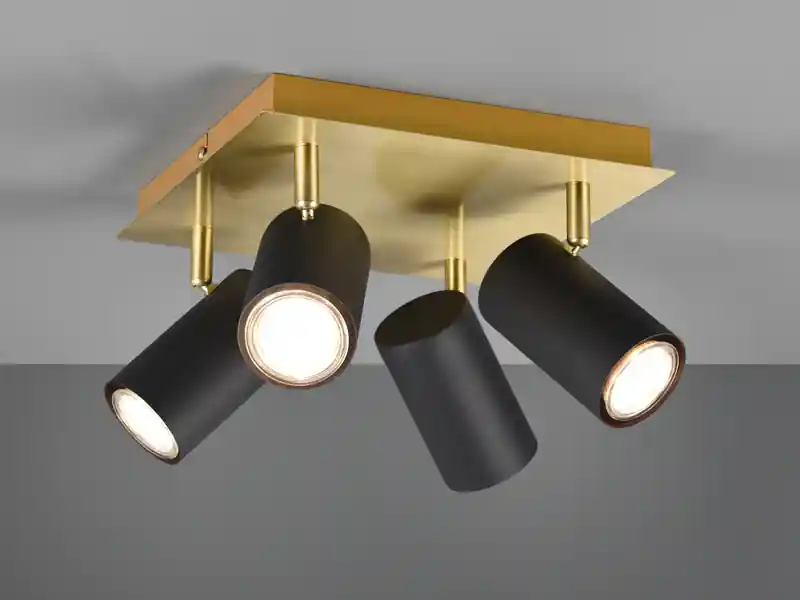 meineWunschleuchte LED Deckenstrahler Schwarz Gold 4-flammig, Quadrat 24cm Markenware