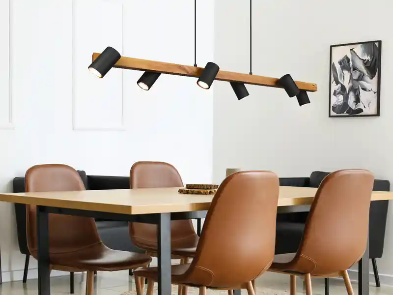 Trio Leuchten Holzbalken Pendelleuchte MARLEY 6-flammig lang Schwarz, Breite 115cm Angebot