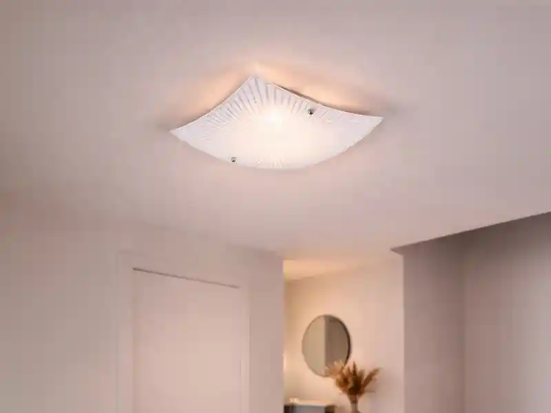 meineWunschleuchte Flache LED Deckenleuchte mit Glas Lampenschirm Weiß, Quadrat 30cm Expressversand