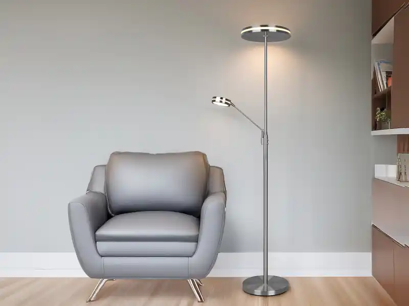 Preisreduziert Trio Leuchten Großer LED Deckenfluter FRANKLIN mit Lesearm, Höhe 181cm, Silber