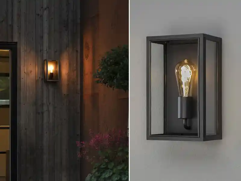 Echt Konstsmide LED Außenwandlaterne aus Stahl Schwarz mit Klarglas, Höhe 30cm