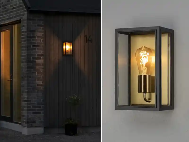 Konstsmide LED Außenwandlaterne Schwarz-Messing mit Klarglas, Höhe 30cm Schneller Versand