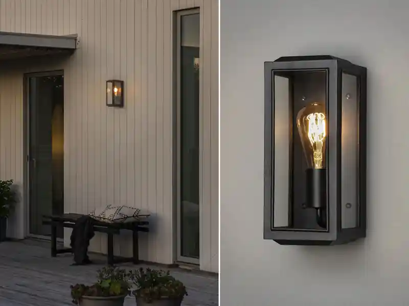 Schnäppchen Konstsmide Schmale LED Außenwandlaterne aus Stahl Schwarz mit Klarglas, Höhe 30cm