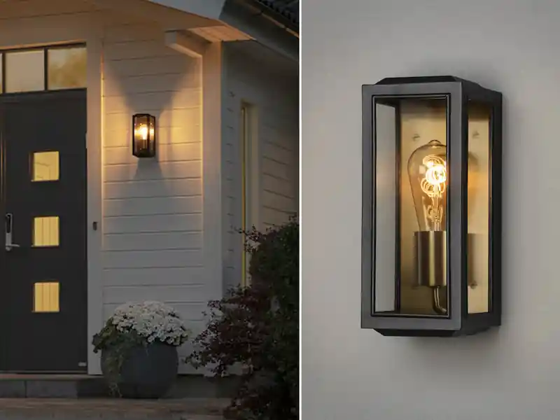 Neu Im Sortiment Konstsmide Schmale LED Außenwandlaterne Schwarz-Messing mit Klarglas, Höhe 30cm