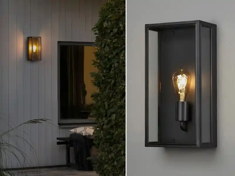 Must-Have Konstsmide Große LED Außenwandlaterne aus Stahl Schwarz mit Klarglas, Höhe 40cm