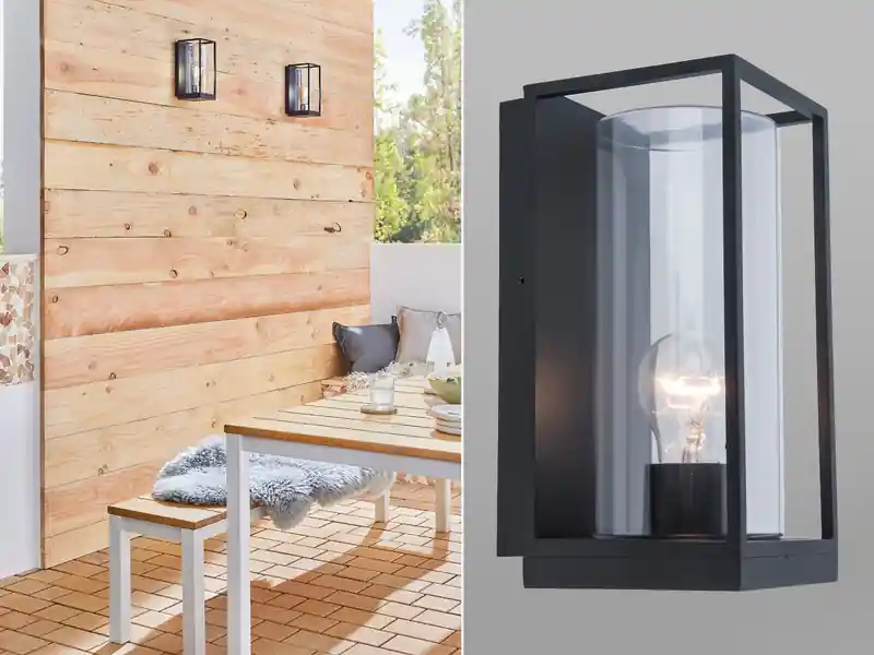 Echt meineWunschleuchte LED Außenwandleuchte Laterne Schwarz mit Glas, Höhe 26 cm