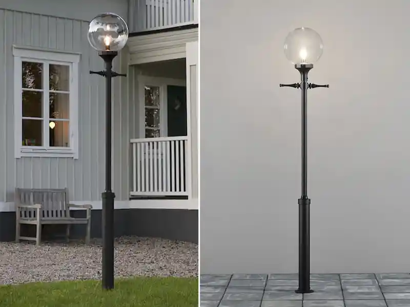Günstig meineWunschleuchte Große LED Mastleuchte Aluminium Schwarz mit Glaskugel, Höhe 240cm