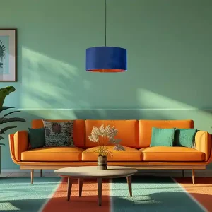 Echt Smartwares 							Pendelleuchte Vintage mit Lampenschirm Samt Blau / Gold, Ø 40cm