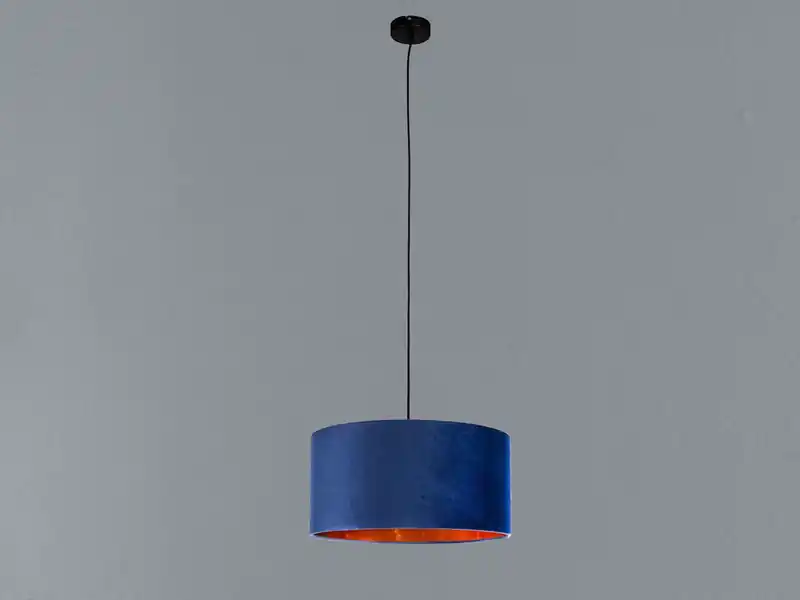 meineWunschleuchte LED Pendelleuchte Vintage mit Lampenschirm Samt Blau / Gold, Ø 40cm Highlight