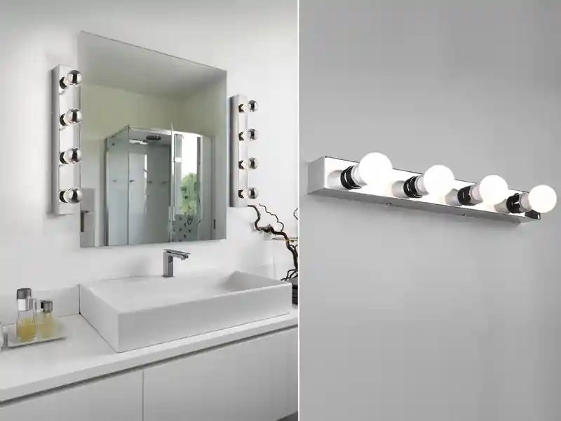Trio Leuchten Retro Badezimmer Wandleuchte THEATRO in Chrom 55cm - Spiegelleuchte Echt