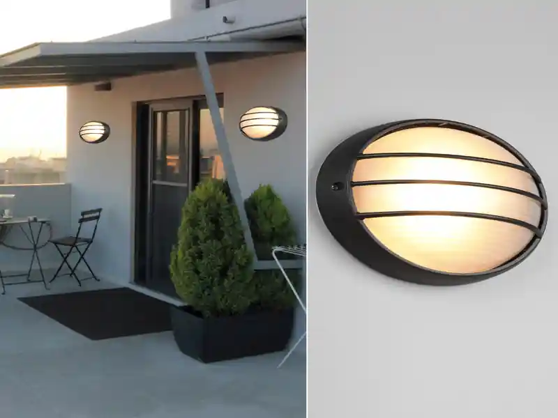 meineWunschleuchte Außenwandleuchte TIRSO Schwarz mit Gitter oval, Breite 32cm Kracherpreis