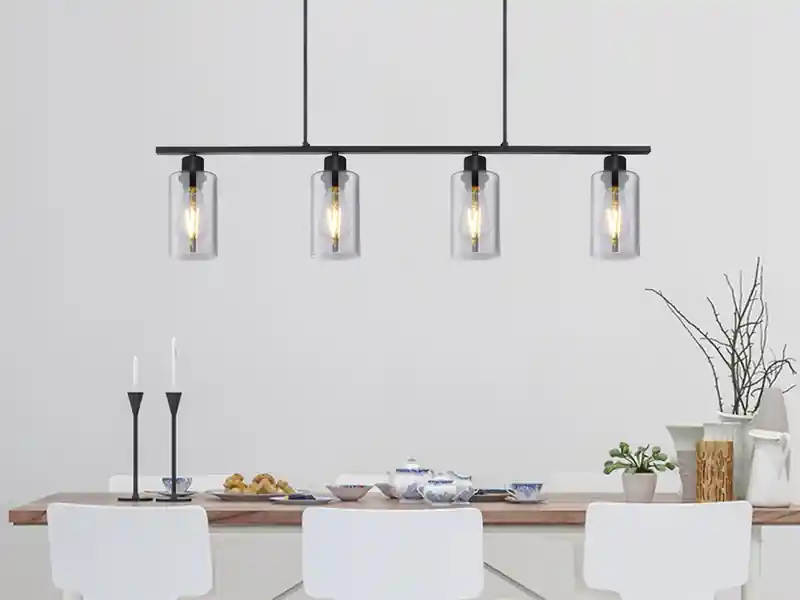Echt meineWunschleuchte LED Balkenpendelleuchte mit 4 Rauchglas Lampenschirmen, Breite 98cm