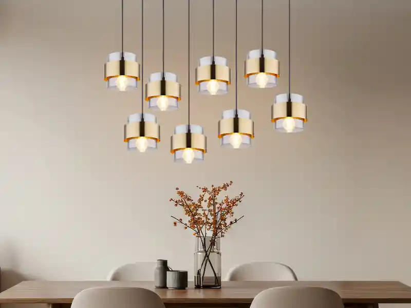 Globo Pendelleuchte MILLEY 8-flammig mit Rauchglas und Messing, Breite 103cm Echt