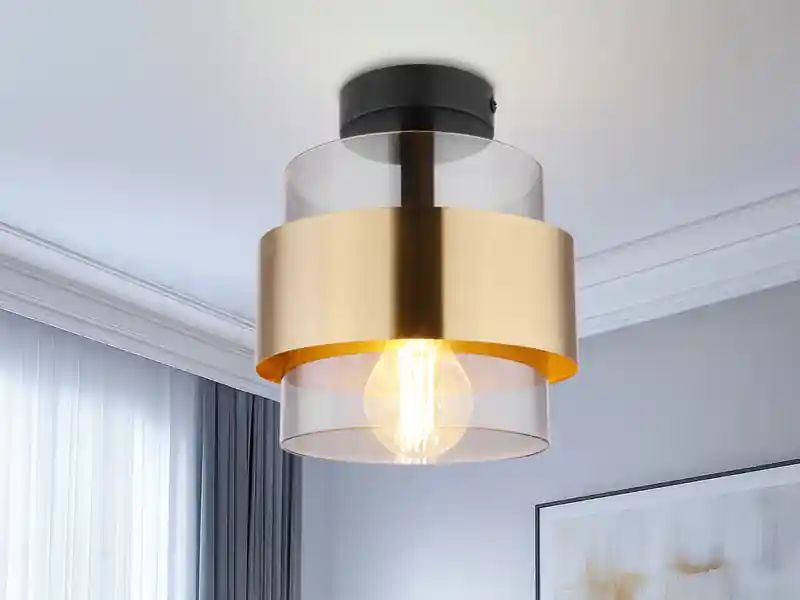 Knallerangebot Globo Deckenleuchte MILLEY mit Rauchglas Lampenschirm Messingring, Ø 18cm