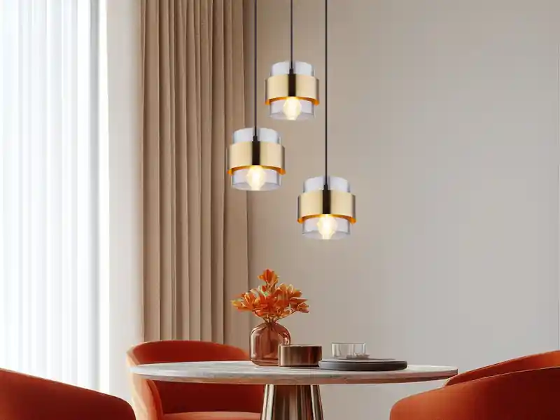 meineWunschleuchte LED Pendelleuchte 3-flammig mit Rauchglas und Messing, Ø 45cm Wochenendangebot