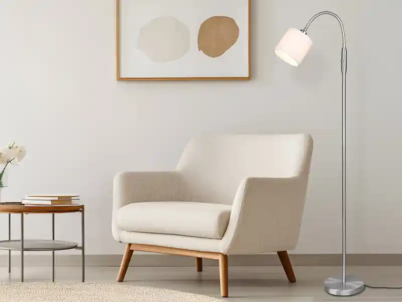 RL LIVE YOUR LIGHT Kleine Stehlampe TOMMY Silber mit Flexarm & Stoffschirm Weiß, Höhe 130cm Preisknaller