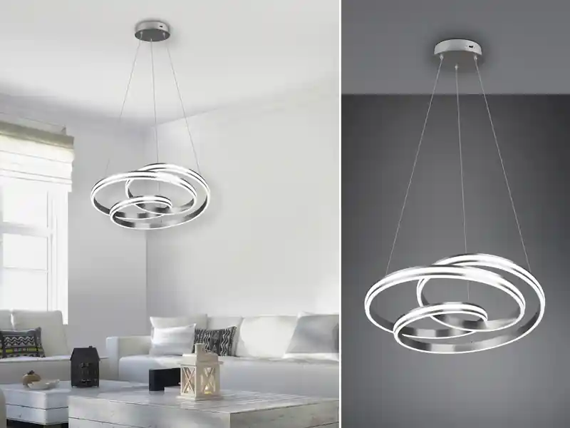 Sichere Zahlung Trio Leuchten Große LED Pendelleuchte NURIA dimmbar geschwungen Silber, Ø 60cm