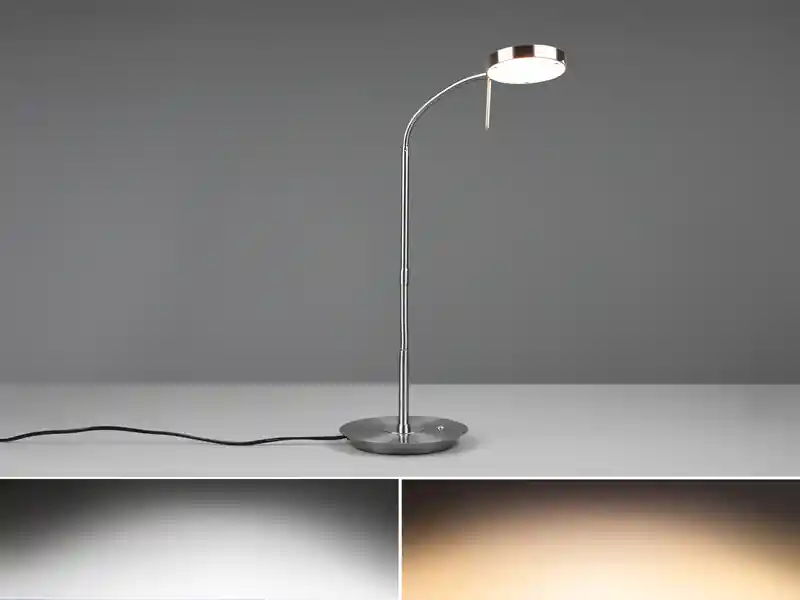 Trio Leuchten Moderne LED Schreibtischlampe MONZA dimmbar mit Flexarm, Silber, Höhe 57cm Versand Am Gleichen Tag