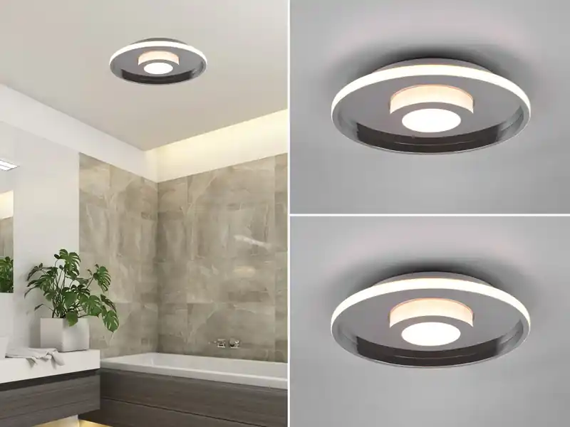 Zertifiziert meineWunschleuchte LED Deckenleuchte 2er Set Silber Chrom mit Switch Dimmer IP44, Ø 30cm