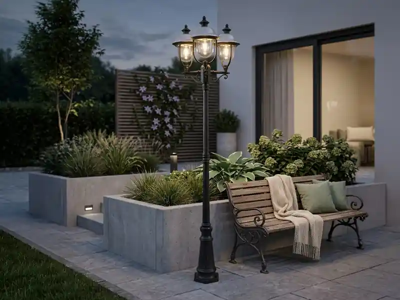Konstsmide LED Straßenlaterne im Landhausstil, 3-flammig Schwarz-Silber, Höhe 218cm Kostenfreie Lieferung