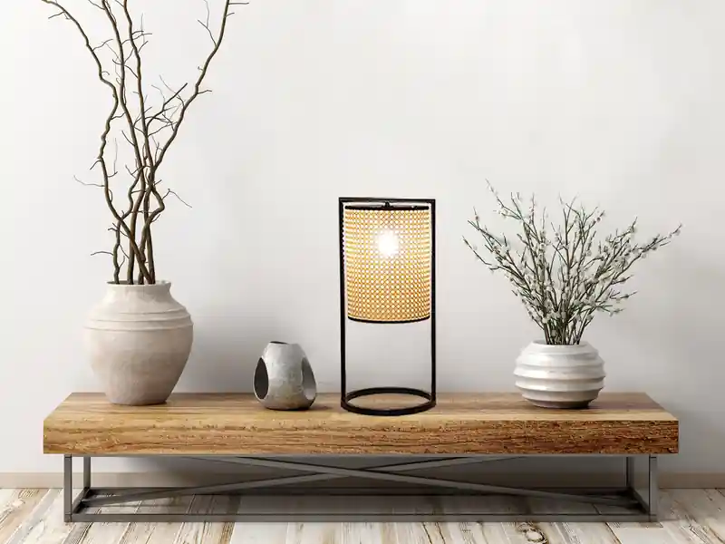 Fischer & Honsel Tischleuchte TYLER mit Geflecht Rattan Optik, Höhe 56cm Jetzt Kaufen