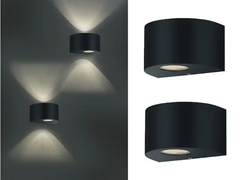 meineWunschleuchte LED Außenwandleuchte 2er Set Up and Down Light rund in Schwarz Heißes Angebot