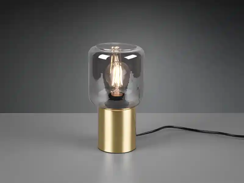 Neue Kollektion RL LIVE YOUR LIGHT Mini Tischleuchte NICO Messing Glasschirm Rauchfarbig, Höhe 24cm