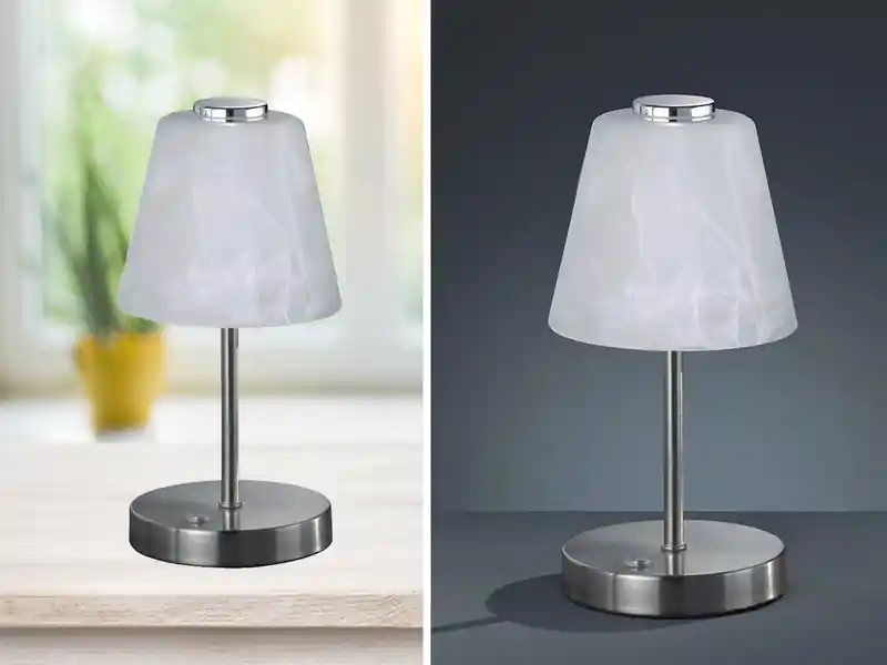 Ausverkauf meineWunschleuchte LED Tischleuchten 2er SET 4-fach Dimmer Silber Alabaster Glas, Höhe 24cm