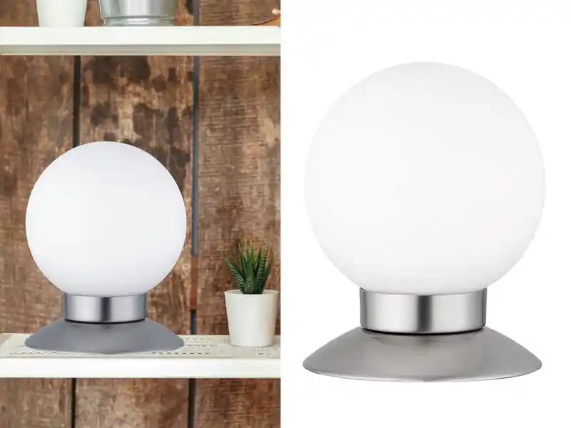 meineWunschleuchte 2er SET LED Tischlampen Silber Glasschirm Weiß, Touchdimmer, Höhe 13cm Rabatt