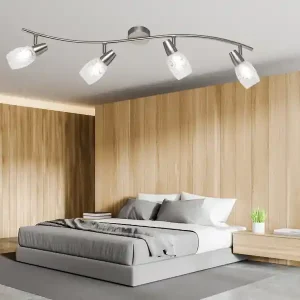 Zertifiziert meineWunschleuchte LED Deckenstrahler 4-flammig dimmbar, Silber mit Dekorglas, Breite 79cm