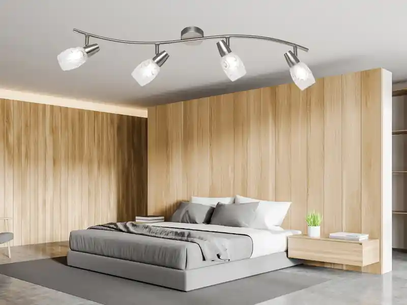 Zertifiziert meineWunschleuchte LED Deckenstrahler 4-flammig dimmbar, Silber mit Dekorglas, Breite 79cm