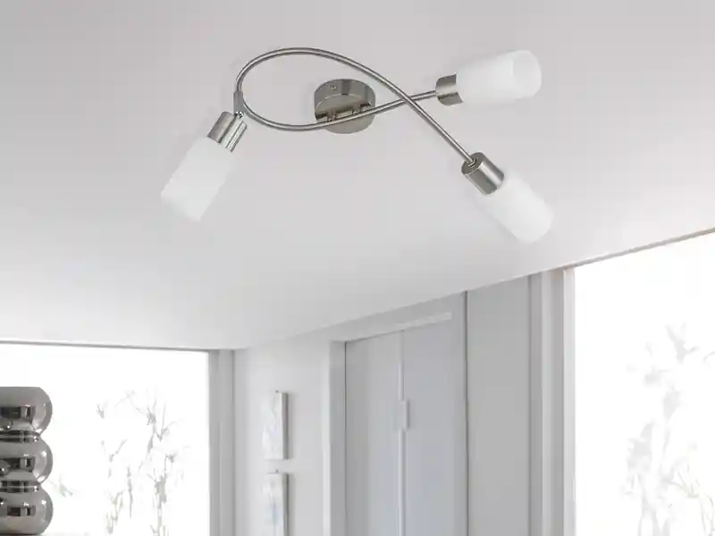RL LIVE YOUR LIGHT Deckenstrahler MARS 3-flammig Silber mit Glas Lampenschirmen Weiß, Breite 45cm Abverkauf