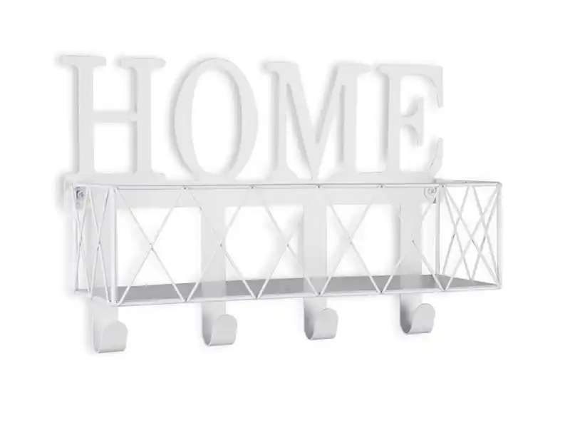Nur Für Kurze Zeit MIRRORS AND MORE Wandkorb SALLY mit Haken & Home Motiv aus Metall Weiß 40x27cm