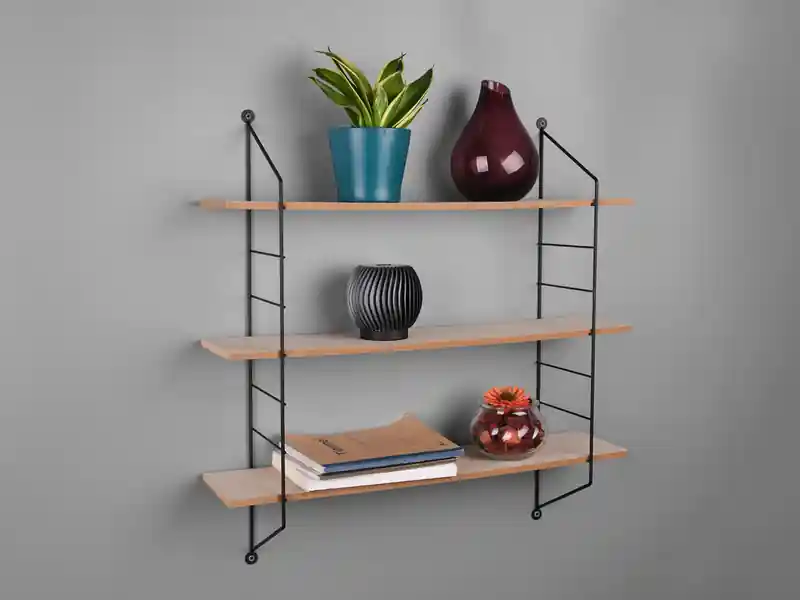 MIRRORS AND MORE String Wandregal CLARA - 3 Regalbretter aus Holz & Metall schwarz 60x62cm Highlight