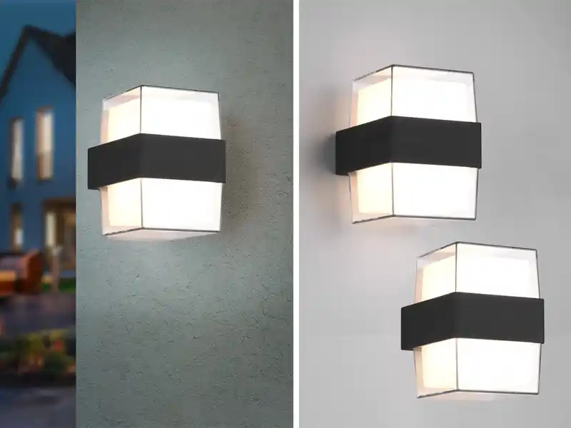 meineWunschleuchte LED Außenwandleuchten 2er SET eckig UP and DOWN Anthrazit 13x9cm Super-Preis