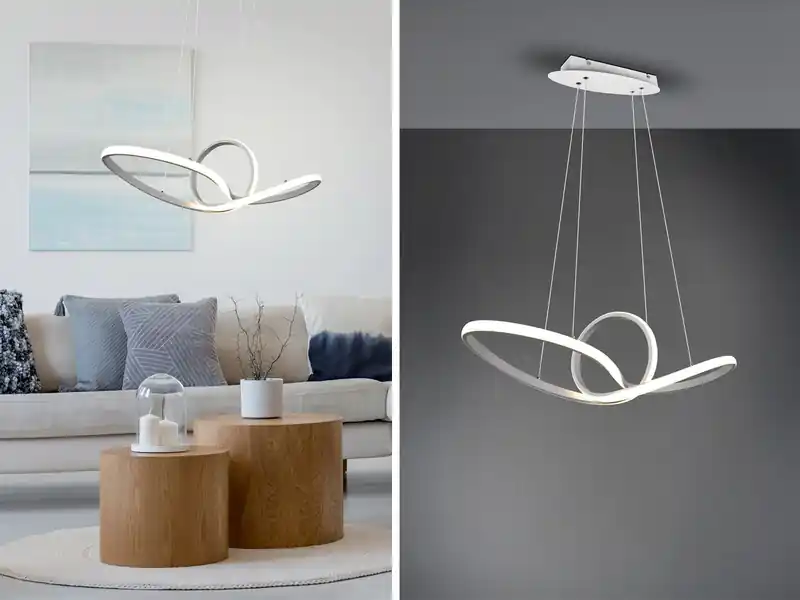 Preis Gesenkt RL LIVE YOUR LIGHT Moderne LED Pendelleuchte SANSA dimmbar, Weiß geschwungen, Breite 80cm
