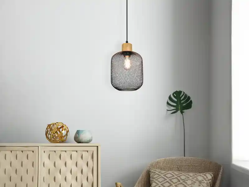 Must-Have meineWunschleuchte LED Pendelleuchte dimmbar 1-flammig Metall Gitterschirm Schwarz, Ø 18cm