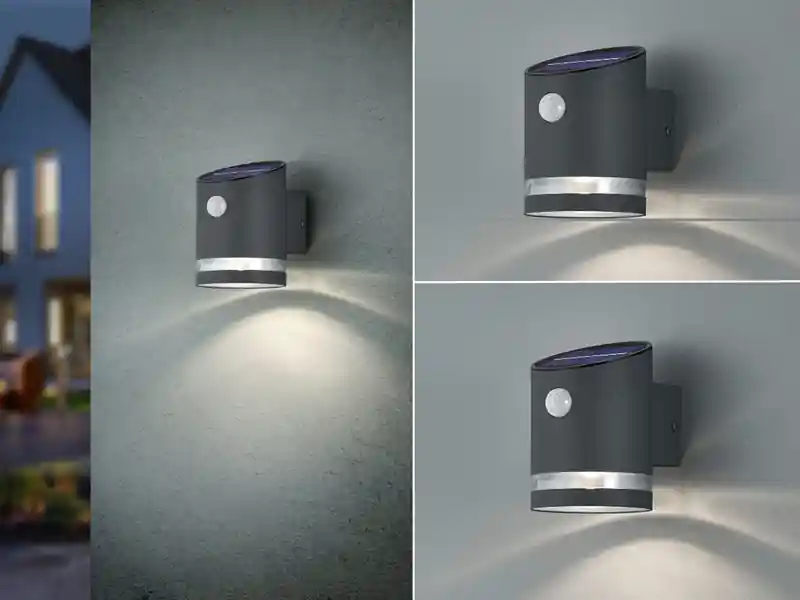 meineWunschleuchte LED Solar Wandleuchte 2er Set Außenleuchte mit Bewegungsmelder Anthrazit Kostenloser Versand