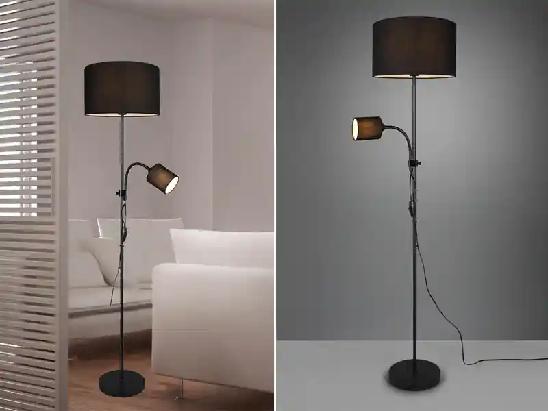RL LIVE YOUR LIGHT Stehleuchte OWEN Flexarm Leselicht Metall & Stoffschirm Schwarz, Höhe 160cm Solange Der Vorrat Reicht