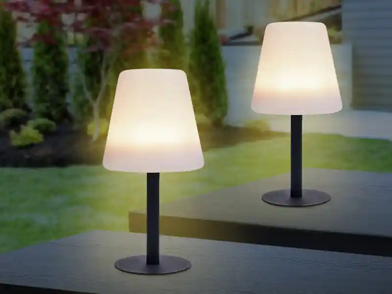 meineWunschleuchte 2er SET Outdoor Tischleuchten über Solar oder USB aufladbar, Höhe 25cm Super-Preis