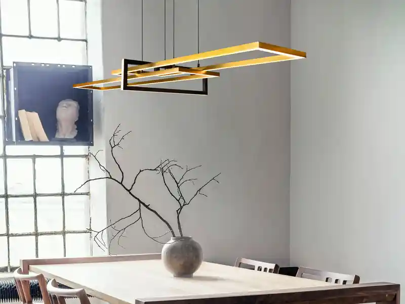 Trio Leuchten LED Pendelleuchte SALINAS Schwarz Gold mit Switch Dimmer, Breite 110cm Expressversand