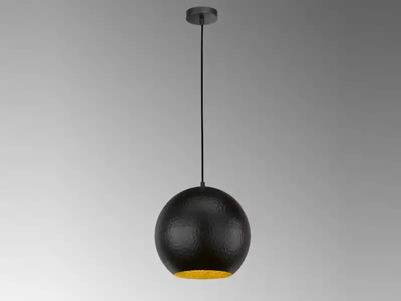 Ausverkauf Fischer & Honsel Pendelleuchte MYLON Kugel 1-flammig Schwarz, Lampenschirm innen Gold, Ø 30cm